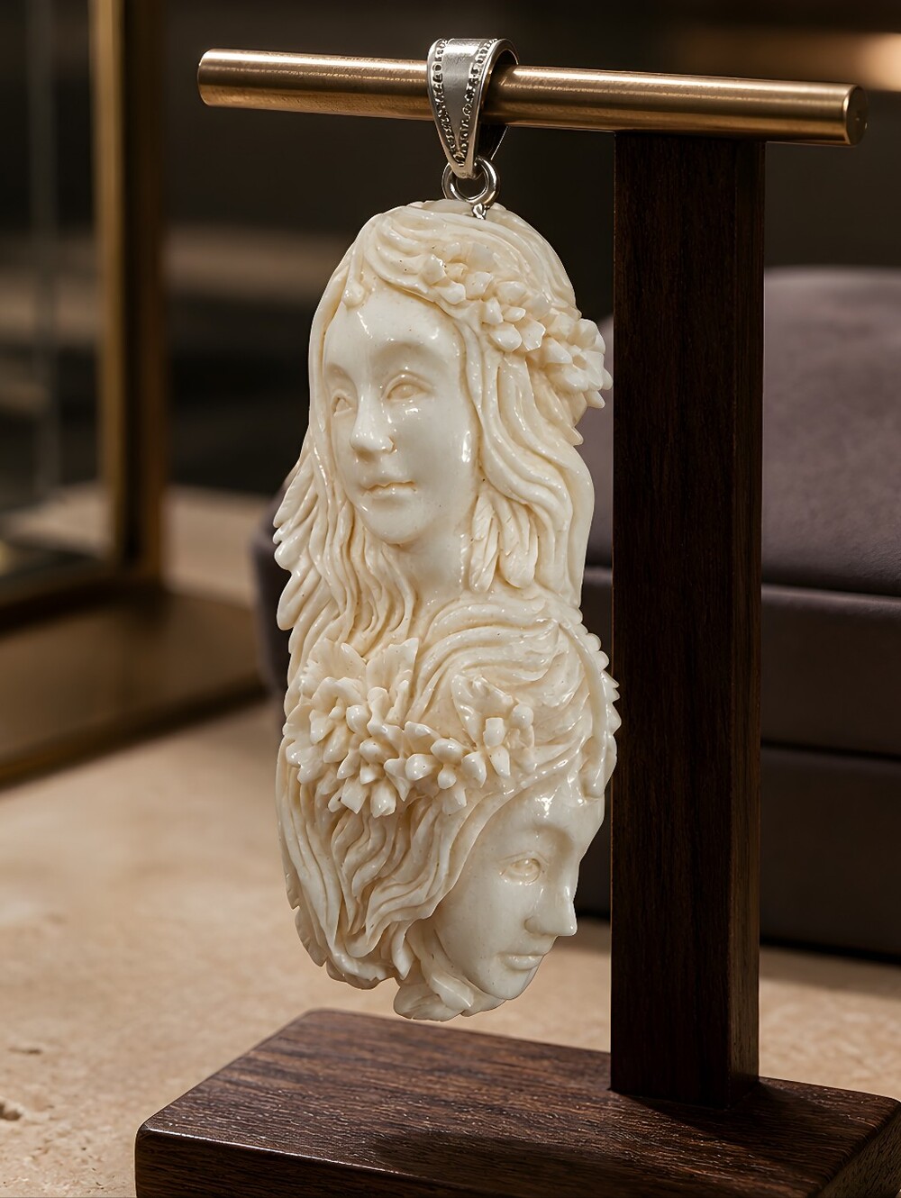 This Vintage pendant is a hand-carved bovine bone piece Made In 1990-2000